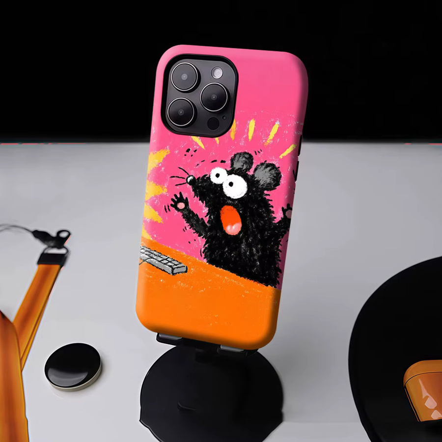 Aurbe Matte 2-in-1 MagSafe Hülle mit Displayfolie für iPhone 17 16 15 14 Plus Pro Max, stoßfeste Hartschale, Design Aufgeregter Maus, Farbe: Pink - Bild 4