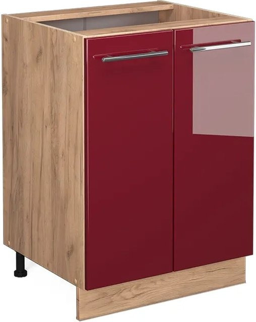 Vicco Küchenunterschrank Fame-Line Bordeaux Hochglanz Anthrazit und Goldkraft Eiche B: 60 cm, T: 60 cm, H: 82 cm - Bild 1
