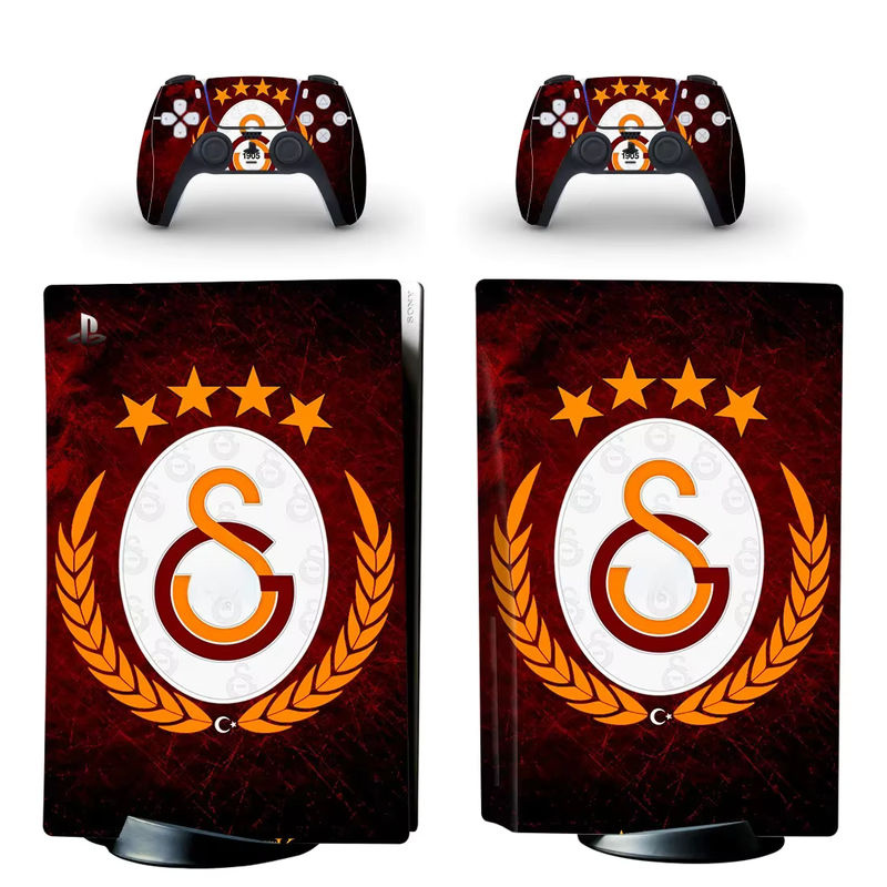 Yolouxiku Fußball PS5 Disc Skin Aufkleber Set aus Vinyl für Konsole und 2 Controller in Braun und Mehrfarbig mit abstraktem Design - Bild 2