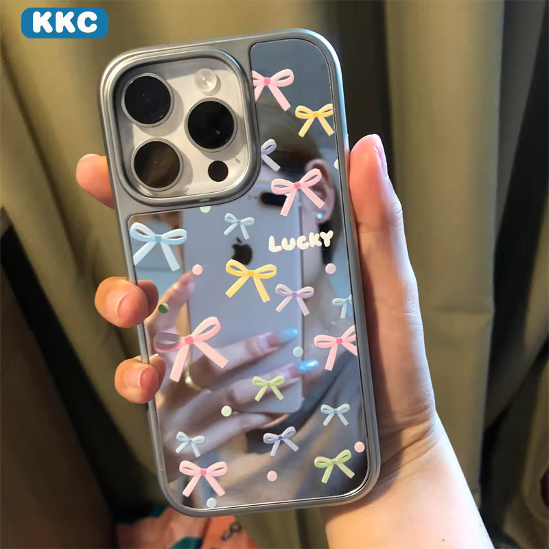 DecoPhone Spiegel-Handyhülle mit Wellenpunkt-Design im koreanischen Stil aus Epoxidharz für iPhone XR/11/12/13/14/15/16/17 Pro Max in Silber/Mehrfarbig - Bild 2