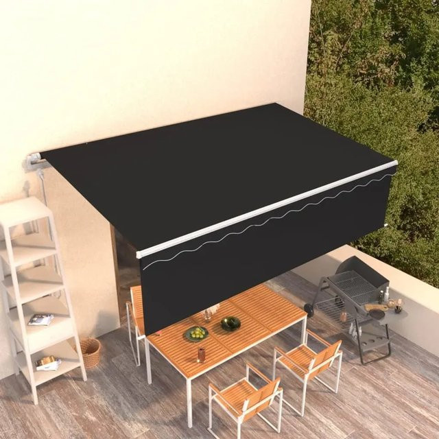 Furnicato Automatische Markise mit Volant aus Aluminium und Polyester in Anthrazit, B x H: 5 x 3 m - Bild 1