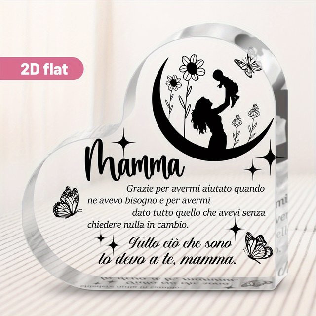 Herzförmige Acryl-Plakette von CIFBUY in Transparent und Weiß mit italienischem Gedicht und floralem Mond-Dekor als Geschenk für Mütter - Bild 1