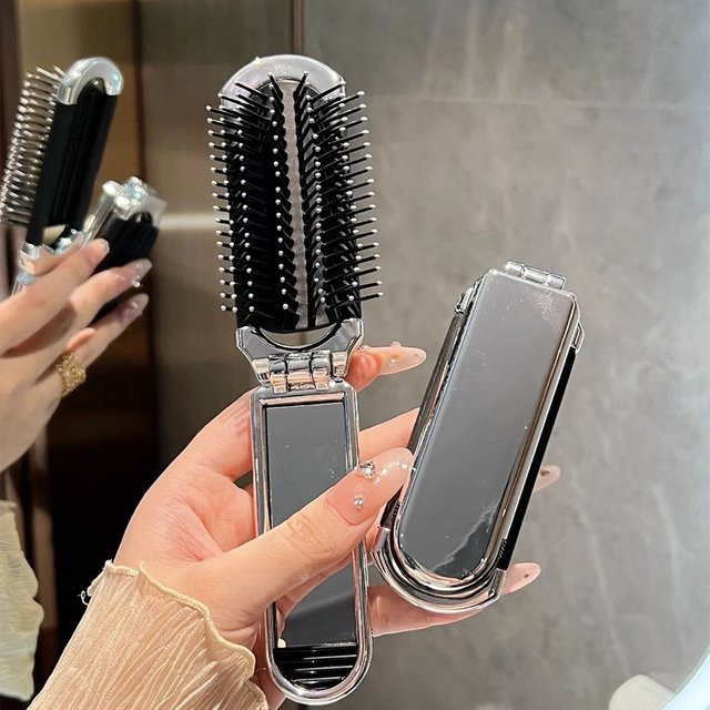 HNKMP Mini Haarbürste Faltbarer Massagekamm mit Spiegel, Kinder - Bild 1
