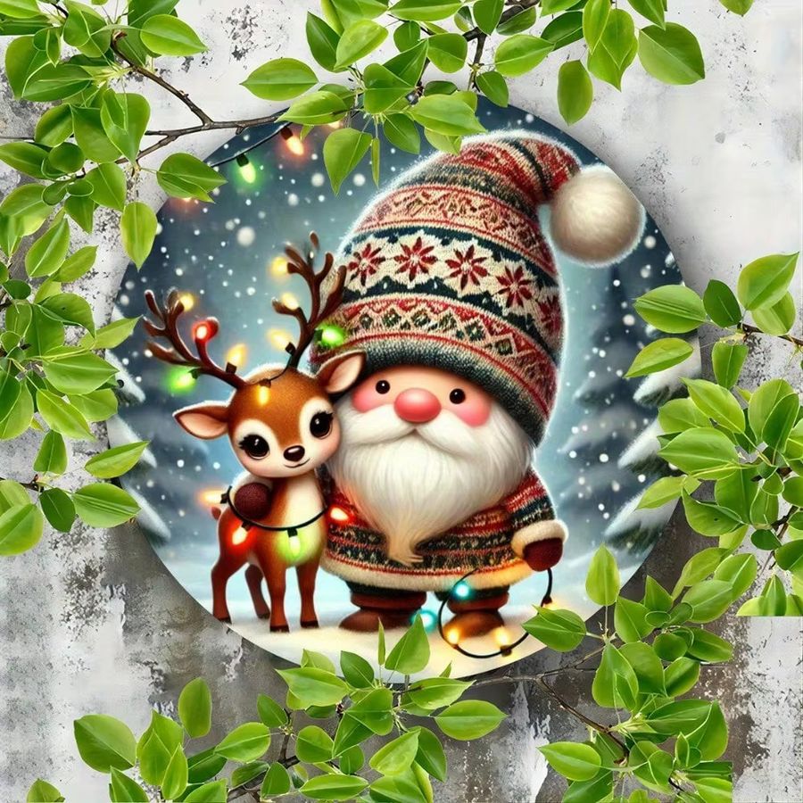 HELLOYOUNG Rundes Eisenschild mit Cartoon-Weihnachtsmann und Hirsch in Multicolor, Durchmesser: 20 cm - Bild 4