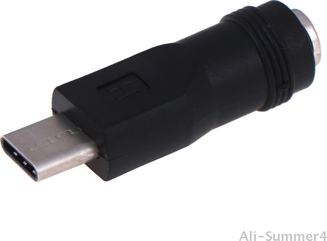 DC auf USB-C Adapter 5,5 x 2,1 mm auf Typ-C 3.1 Stecker in Schwarz mit 90 oder 180 Grad Winkel für Mobiltelefone - Bild 1