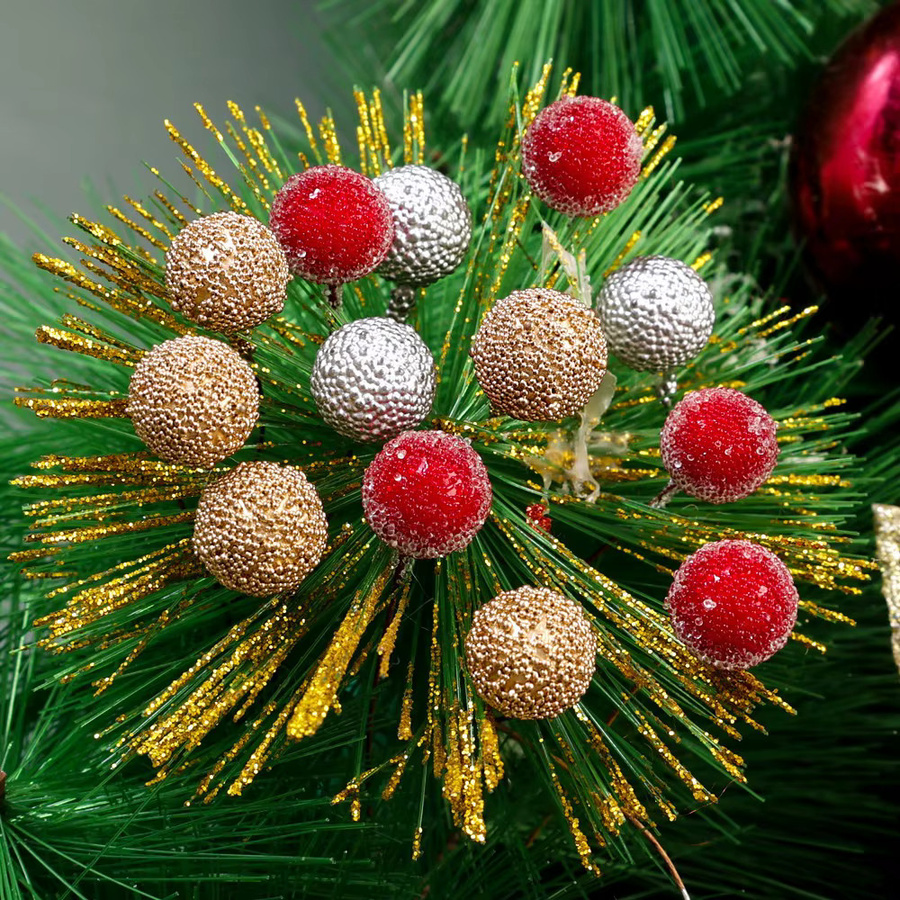 MENGHAO Weihnachtsbeeren Ornamente Set, 50 Stück rote und silberne Beeren-Anhänger aus Kunststoff für Weihnachtsbaum und DIY Dekoration - Bild 3