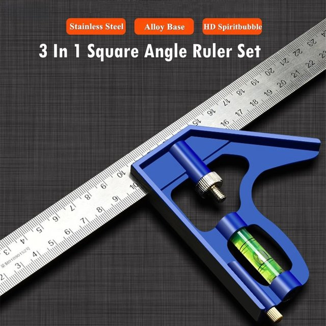 3-in-1-Lineal-Set mit quadratischem Winkel in Blau für Holzarbeiten und Ingenieure - Bild 1