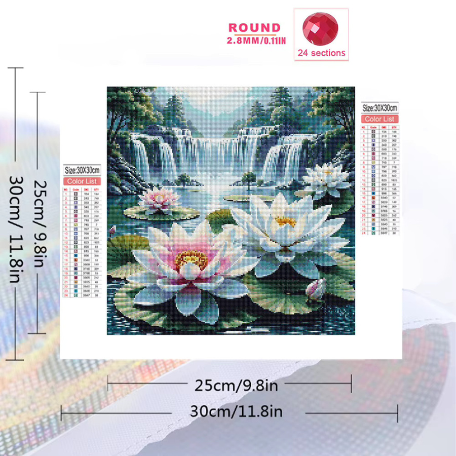 Momoart Diamantmosaik Set Lotusblume Wasserfall Landschaft für Erwachsene und Anfänger, Multicolour, B/H: 20 x 20 cm - Bild 2