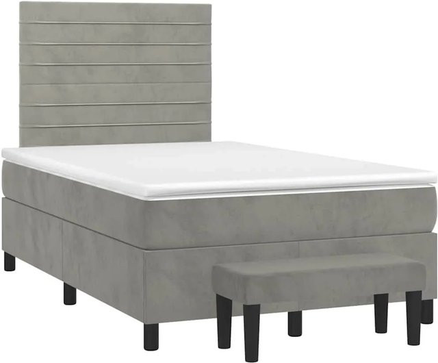 vidaXL Boxspringbett mit Matratze in Hellgrau und Weiß, Hybrid-Design aus Samt, B/T: 120 x 200 cm - Bild 1