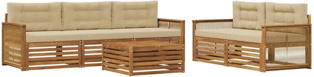 vidaXL Outdoor-Sofagarnitur aus Akazienholz mit 6 Kissen in Natur und Beige - Bild 1