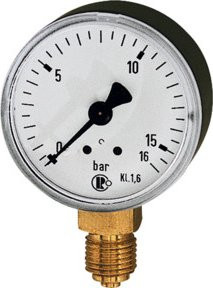 Riegler Standardmanometer aus Stahlblech in Silber mit G 1/4 Anschluss unten, Messbereich 0-160,0 bar, Durchmesser 50 mm - Bild 1