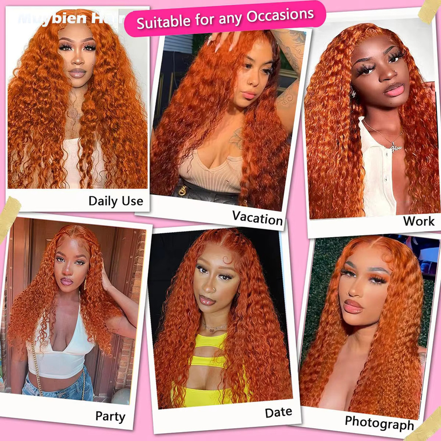 Muybien Hair Lace-Front-Perücke, Echthaar, Jerry Curly, Ingwer-Orange - Bild 4