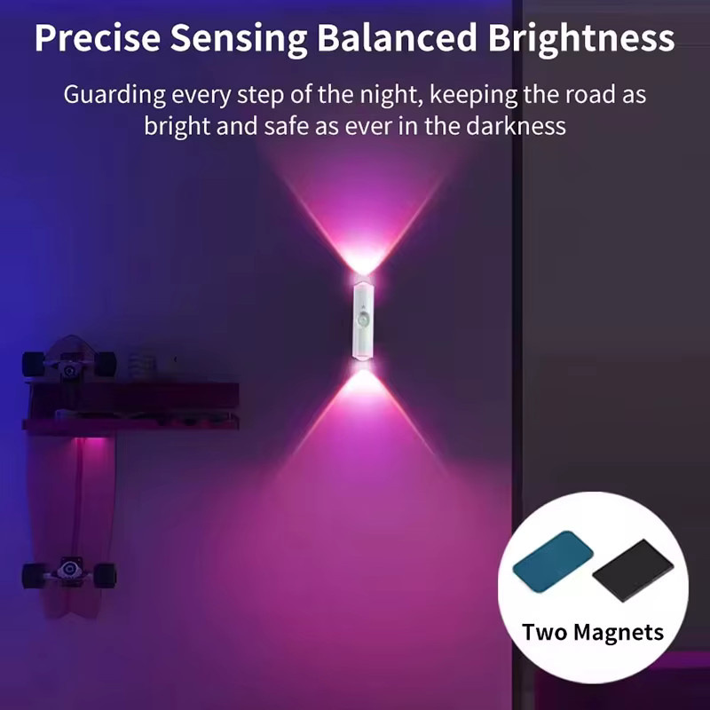 LINYILIGHT LED Doppelkopf-Magnetwandleuchte mit Bewegungssensor, wiederaufladbares Nachtlicht in Weiß mit RGB- und 3-Farben-Einstellung für Schrank, Flur und Treppe - Bild 3
