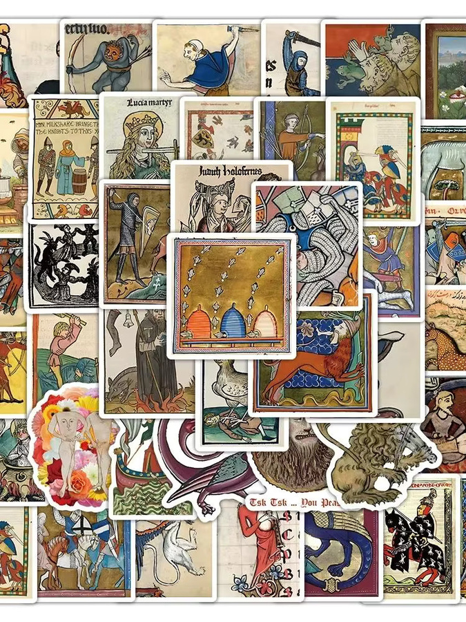 GOGOTU Retro Mittelalterliche Kunst Poster Muster Aufkleber, 50-teiliges Set - Bild 4