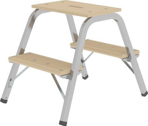 MUNK Günzburger Steigtechnik Doppel-Stufentritt aus Stahl und Holz in Grau mit Griff und Gummifüßen, Arbeitshöhe max. 2,4 m - Bild 1
