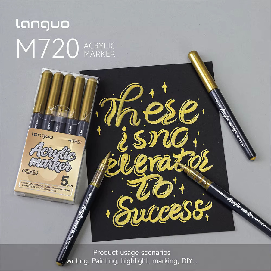 Haile 5er Set Hochglanz Flüssig-Acryl Permanentmarker in Schwarz, Weiß, Gold und Silber, wasserfeste Brush-Stifte für DIY-Handwerk und Malerei - Bild 5
