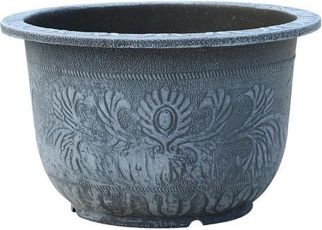 ZiQiDongLai Blumentopf aus Harz mit 3D-Reliefdesign in Grau für Garten, Balkon und Terrasse - Bild 1
