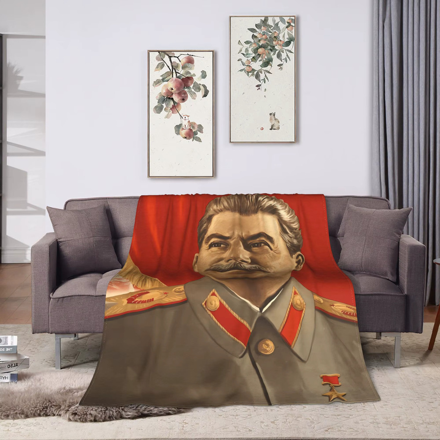 Potdemiel Flanell-Plüschdecke Lenin Joseph Stalin Design in Schwarz, weiche und flauschige Tagesdecke aus Polyester - Bild 2
