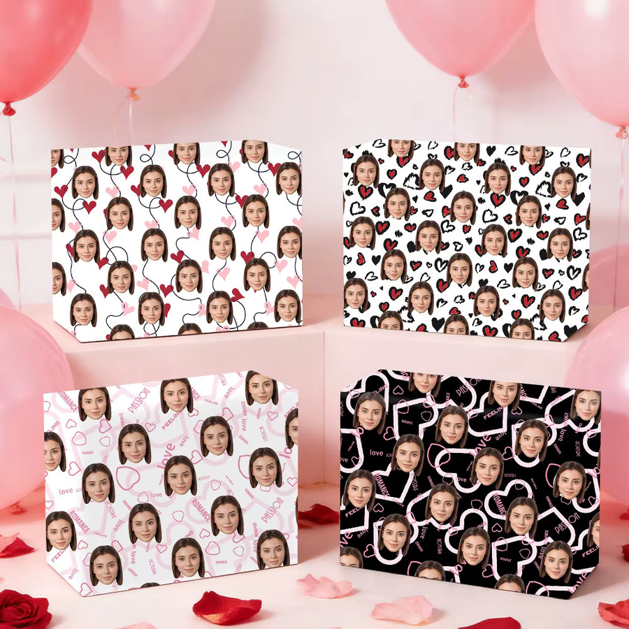 Joy-enlife Personalisiertes Geschenkpapier mit Foto und buntem Herzmuster für Valentinstag, Hochzeit oder Partys, Mehrfarbig - Bild 3