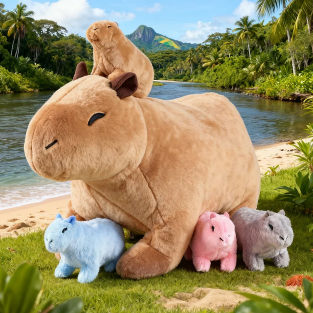 BOOKFONG Kawaii Capybara Mama und Baby Capibala, 5-teiliges Set, Tier-Plüschtiere - Bild 1