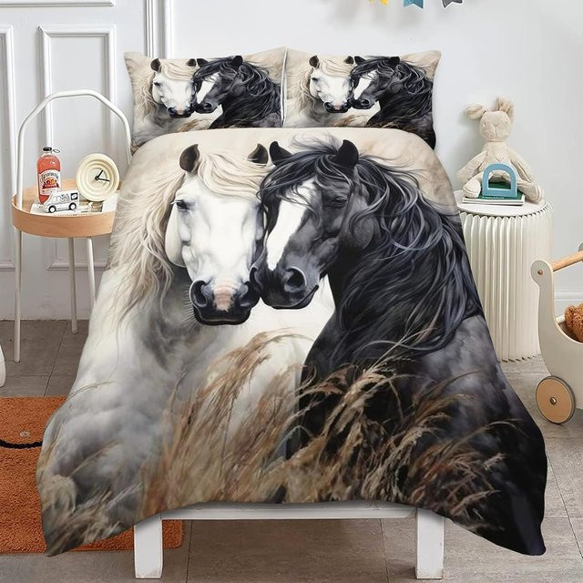 Flylo Bettwäsche Set für Kinder mit Reitermotiv und Tieren, Weiß, Polyester, B/H: 200 x 200 cm - Bild 1
