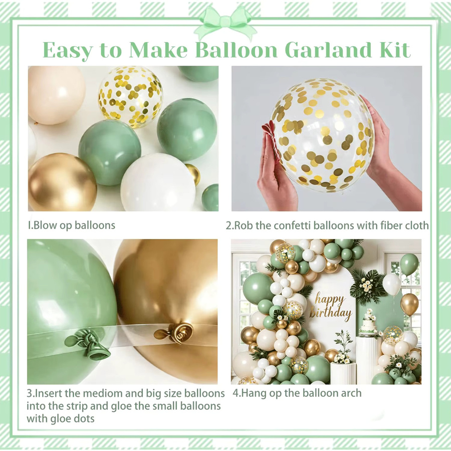 LQVYI 151-teiliges Latex-Ballon Girlanden-Set in Avocado-Grün, Weiß, Sand und Gold mit Konfetti für Geburtstag, Hochzeit oder Abschlussfeier - Bild 5
