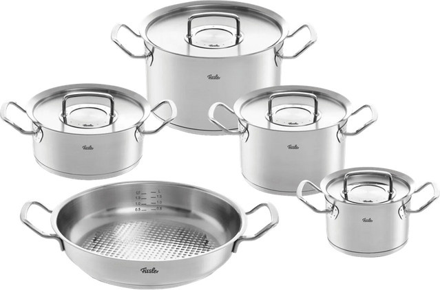 Fissler Original-Profi Collection 5-teiliges Topf- und Pfannenset mit Servierpfanne 28 cm in Silber - Bild 1