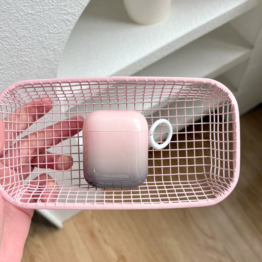 Schützende Kopfhörerhülle für Apple AirPods 1, 2, 3, 4 und Pro 2 mit rosa-grauem Farbverlauf und weißem Ring - Bild 3