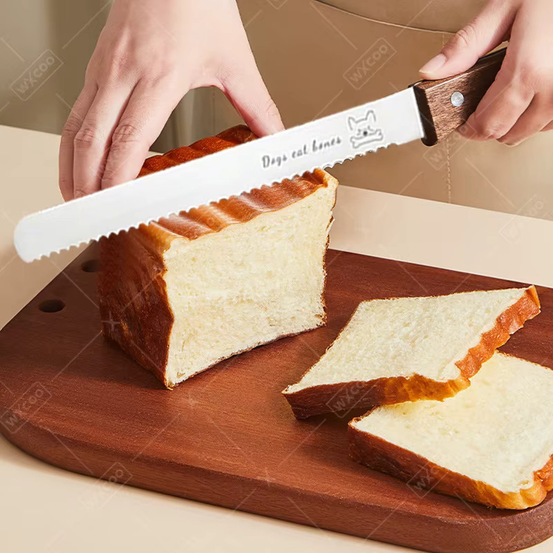 WXCOO Japanisches Küchenmesser aus Edelstahl in Silber mit Holzgriff als Brotschneider, Obst- und Gemüsemesser sowie Ausbeinmesser - Bild 2