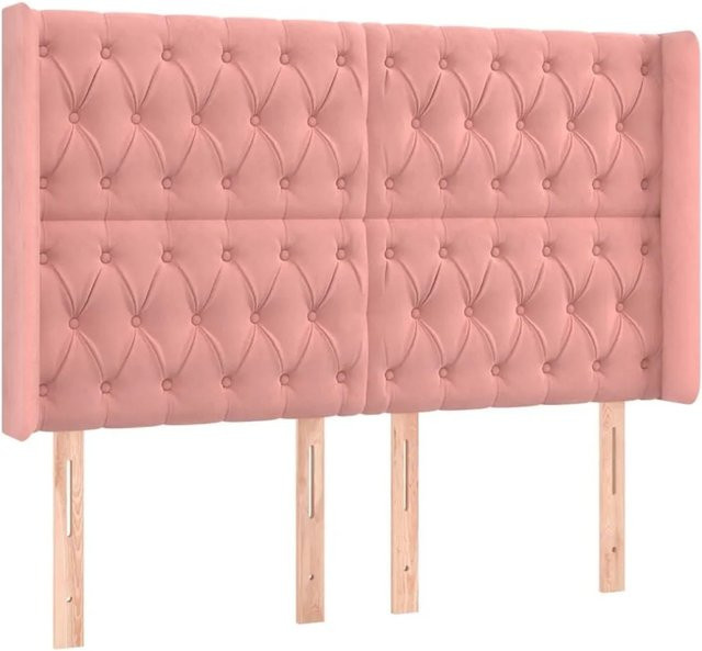 vidaXL Kopfteil mit Ohren in Rosa aus Samt, B/T/H: 163 x 16 x 118/128 cm - Bild 1