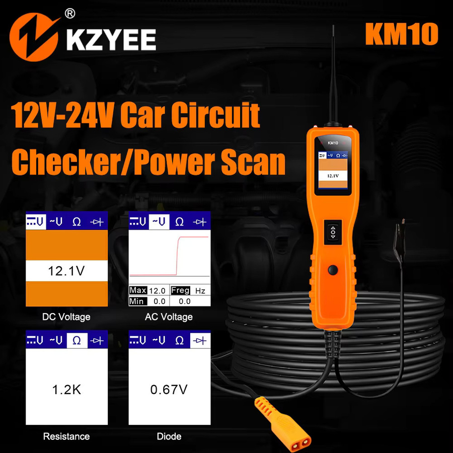 KZYEE KM10 Stromprüfer Auto-Schaltkreistester 12V/24V Kfz-Elektrodiagnosegerät mit 40M Kabel in Orange - Bild 2
