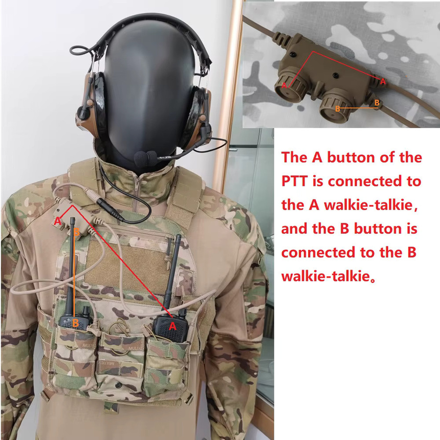 TAC-SKY Taktisches Headset mit Dual Communication RAC PTT Adapter und Kenwood Stecker, Schwarz, kompatibel mit Baofeng UV5R Walkie Talkie - Bild 3
