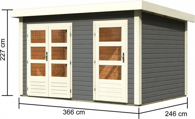Gartenhaus Holz SCHÖNBUCH 1 Flachdachhaus in Terragrau B/T: 366 x 246 cm, Wandstärke: 38 mm - Bild 1