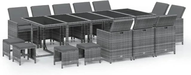 vidaXL 15-teilige Garten-Essgruppe aus Poly Rattan mit Kissen in Grau - Bild 1