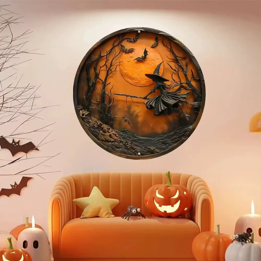 CIFBUY Halloween Besen Wanddekoration aus Aluminium in Mehrfarbig, Rustikale Metalldekoration für den Garten - Bild 3