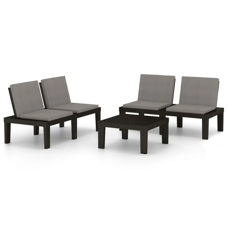 vidaXL 3-tlg Garten-Lounge-Set mit Kissen in Grau und Anthrazit, bestehend aus 2-Sitzer-Sofa und Couchtisch, wetterfestes Kunststoff-Material - Bild 2