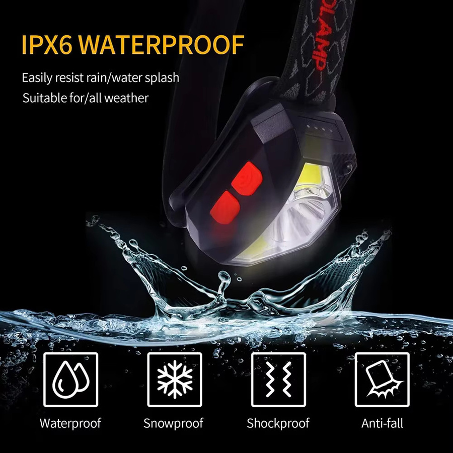 Heinast LED Stirnlampe mit Bewegungssensor und COB-LED, USB wiederaufladbar, Wasserdicht, Schwarz - Bild 6