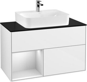 V&B Waschtischunterschrank Finion 100 mit Wandbeleuchtung, Farbe: Weiß lackiert, B/T/H: 100 x 50,1 x 50,1 cm - Bild 1