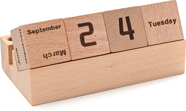 Ewiger Kalender aus Holz mit Flip-Blöcken für Monat und Datum, brauner Desktop-Kalender für Home Office und Tischdekoration - Bild 1