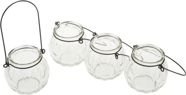 VBS Glas-Windlicht mit Bügel für Teelichter, 4 Stück, transparent, Höhe: 7,5 cm, Breite: 7,5 cm, Tiefe: 7 cm - Bild 1