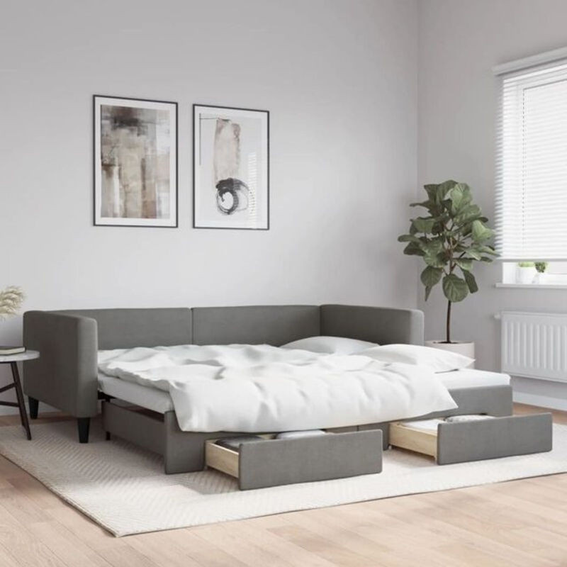 Vidaxl Funktionsbett Tagesbett aus Stoff mit Schubladen in Anthrazit Grau B/T/H: 200 x 100 x 68 cm - Bild 1