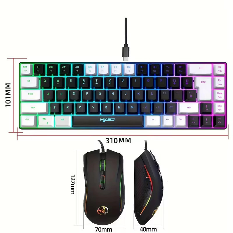 HXSJ RGB Gaming-Tastatur und Maus Set in Schwarz mit 68 Tasten und optischer Maus, USB-Plug-and-Play für PC - Bild 2
