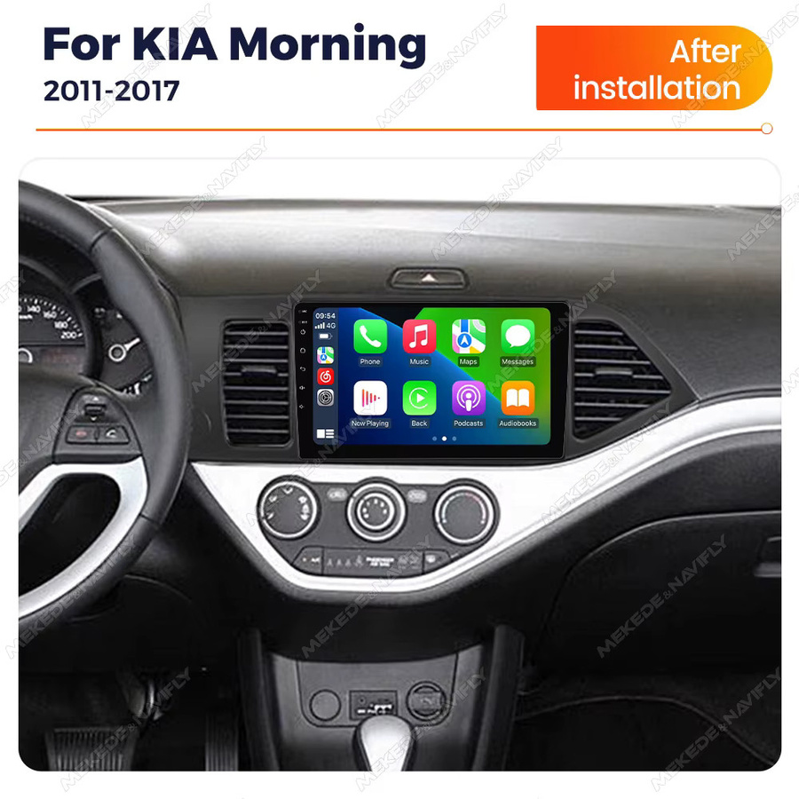 TomoStrong Android 14 Autoradio mit 9 Zoll Display, 2GB RAM, 32GB Speicher, Drahtloses CarPlay, GPS und Bluetooth für Kia Morning 2 und Picanto 2011 - 2017, Schwarz - Bild 2