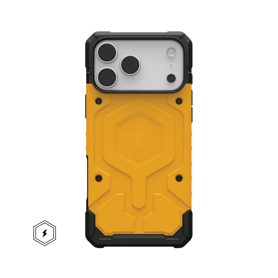 Robuste und stoßfeste MagSafe Handyhülle für iPhone 17 Air 16 15 Plus 14 13 12 Pro Max mit magnetischer Panzerung und Schutzabdeckung in Schwarz und Gelb - Bild 2