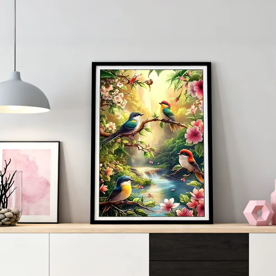 HUACAN 5D DIY Diamantmalerei Set Rund mit Vogel und Wasserfall Motiv, Mehrfarbig, Durchmesser: 30 cm - Bild 2