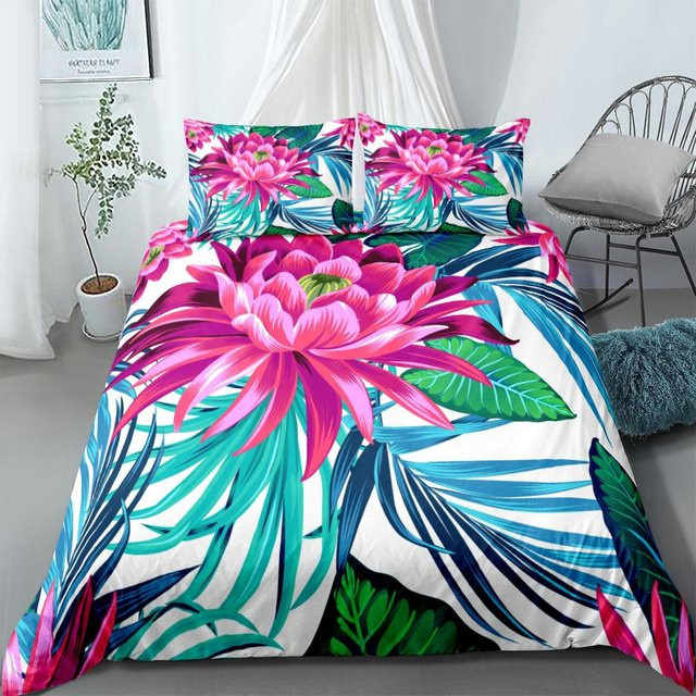 Binchi Outdoor Product Bettwäsche-Set Tropische Riesenblätter mit floralem Design, 3-teilig, Mehrfarbig, B/H: 140 x 200 cm - Bild 1
