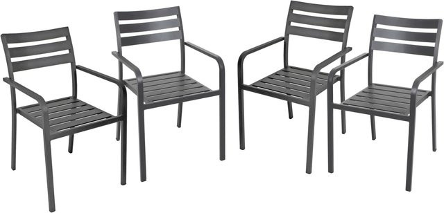DELUKE Gartenstuhl 4er Set WILMA Anthrazit, wetterfeste Aluminium Gartenstühle mit Armlehnen, stapelbar - Bild 1