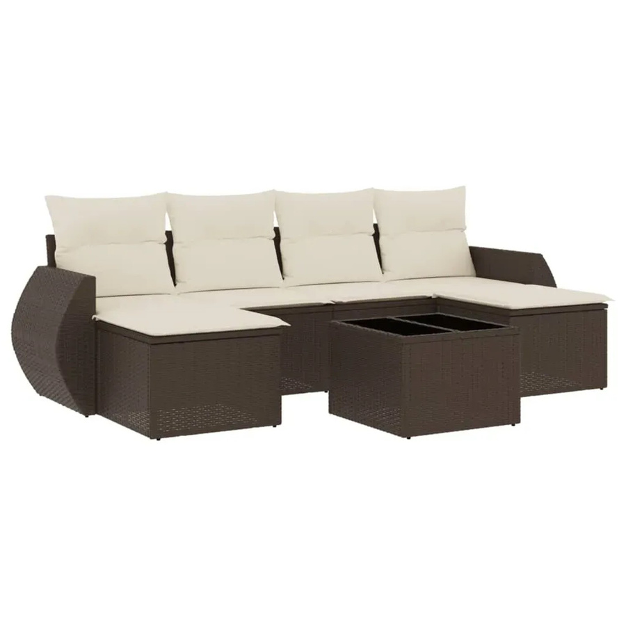 vidaXL 7-tlg. Garten-Sofagarnitur aus Polyrattan in Braun mit Kissen und pulverbeschichtetem Stahlgestell - Bild 2