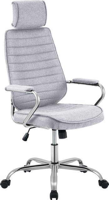 CLP Bürostuhl Rako ergonomisch, Schreibtischstuhl höhenverstellbar und drehbar mit Kopfstütze und gepolsterten Armlehnen, Stoffbezug, Grau - Bild 1