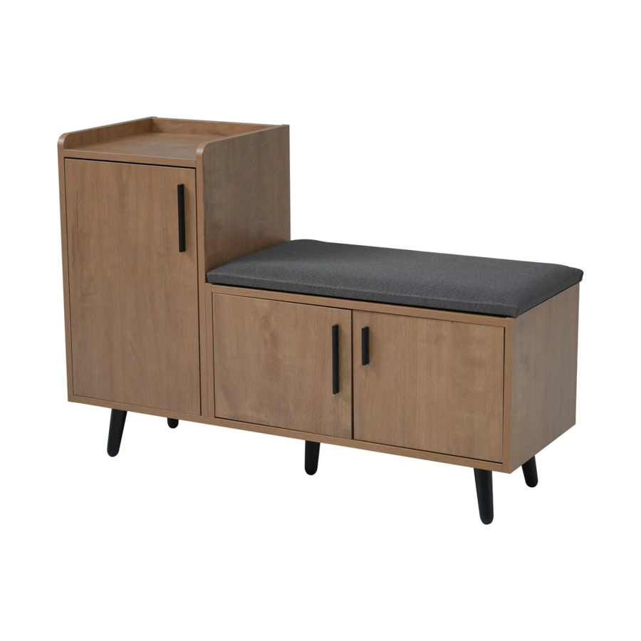 PXloue Schuhkipper Schuhschrank mit Sitzkissen und 3 Türen in Walnuss Braun, B/H/T: 100 x 68 x 34 cm - Bild 2